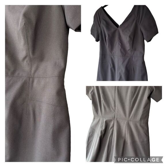 New Banana Republic Lightweight Wool Sheath Dress Black VNeck Midi Classic Sz 6P - Picture 4 of 8